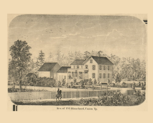Blanchard Residence, Union Township, Pennsylvania 1866 Old Town Map Custom Print - Clearfield Co.