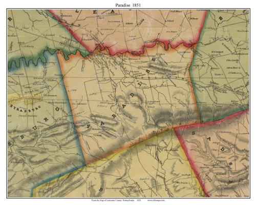 Paradise Township, Pennsylvania 1851 Old Town Map Custom Print - Lancaster Co.