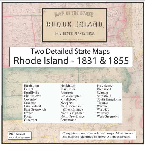 Rhode Island State Maps, 1855 & 1831, CDROM Old Map