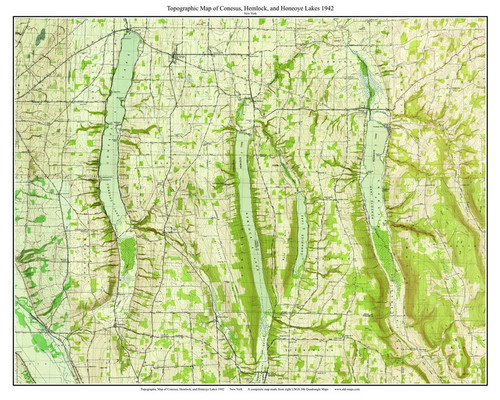 Conesus, Hemlock, and Honeoye Lakes 1942 - Custom USGS Old Topo Map - New York - Finger Lakes