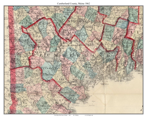 Cumberland County, Maine 1862 - Old Map Custom Reprint - Counties Other