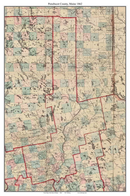 Penobscot County, Maine 1862 - Old Map Custom Reprint - Counties Other