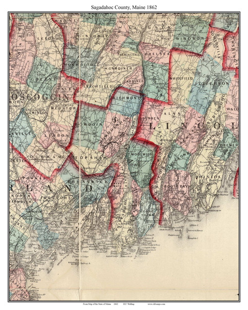 Sagadahoc County, Maine 1862 - Old Map Custom Reprint - Counties Other