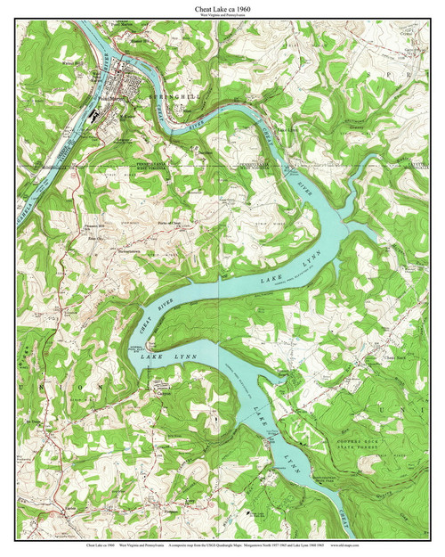 Cheat Lake  Lake Lynn 1960 - Custom USGS Old Topo Map - West Virginia