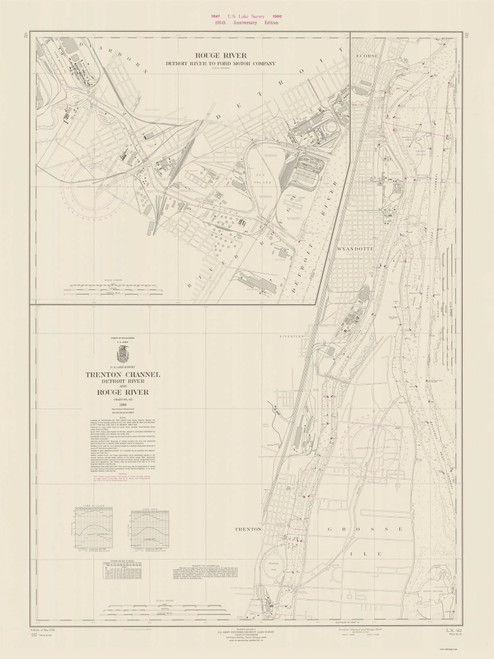 Trenton Channel and River Rouge 1966 Detroit & St Clair Rivers Harbor Chart Reprint Great Lakes 4 - 412