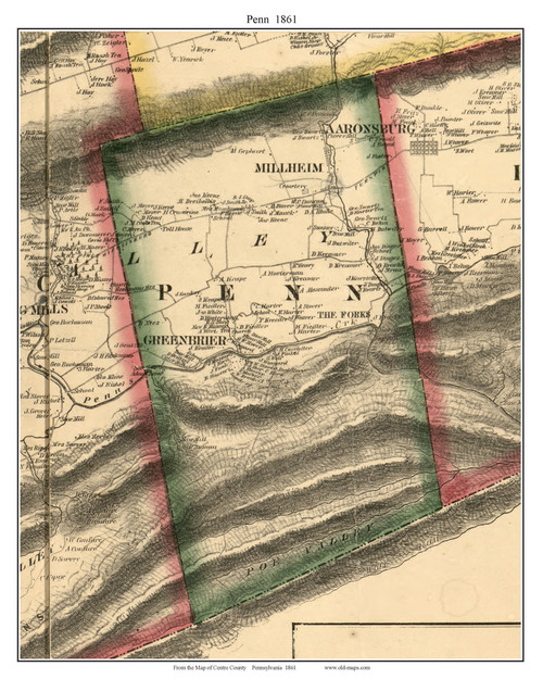 Penn Township, Pennsylvania 1861 Old Town Map Custom Print - Centre Co.