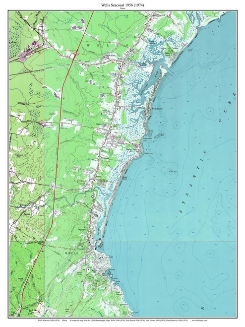Wells Seacoast 1956 (1974) - Custom USGS Old Topo Map - Maine