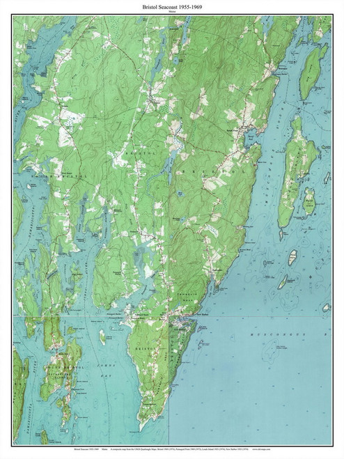 Bristol Seacoast 1955-1969 - Custom USGS Old Topo Map - Maine