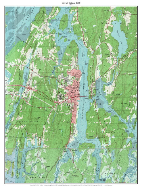 Bath 1980 - Custom USGS Old Topo Map - Maine