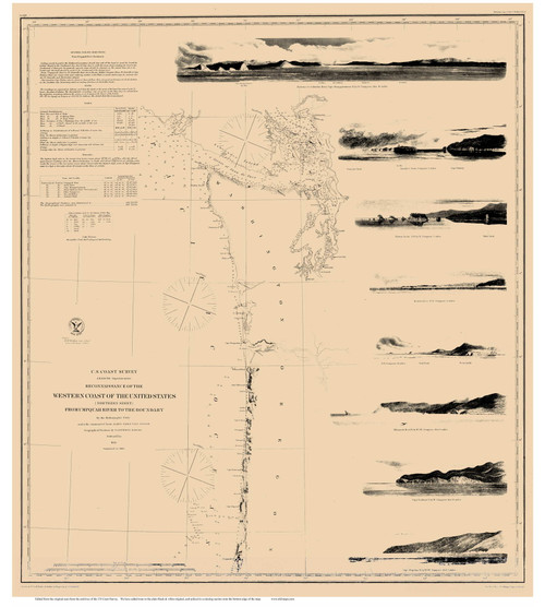 Umpquah River to the Boundary 1855 Pacific Coast Nautical Sailing Chart 603 - Color Added