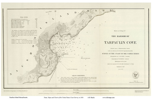 Tarpaulin Cove, 1847 - Old Map Reprint - USA Regional 1854 Coast Survey 2 MA