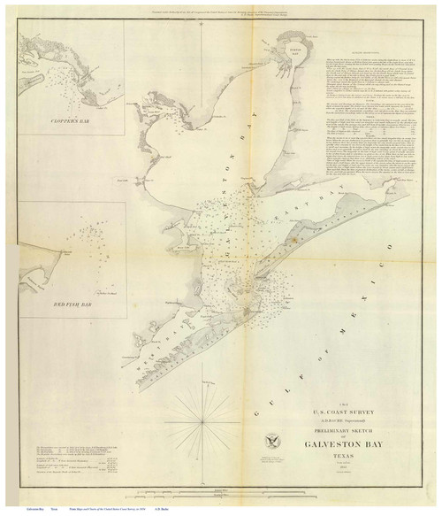 Galveston Bay, 1852 - Old Map Reprint - USA Regional 1854 Coast Survey 10 TX