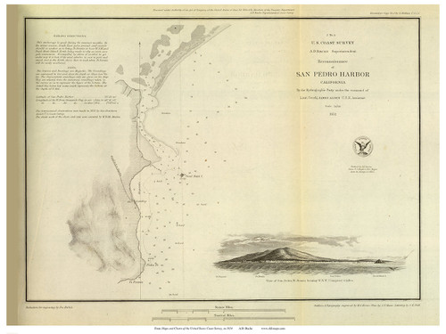 San Pedro Harbor, 1852 - Old Map Reprint - USA Regional 1854 Coast Survey 11 CA