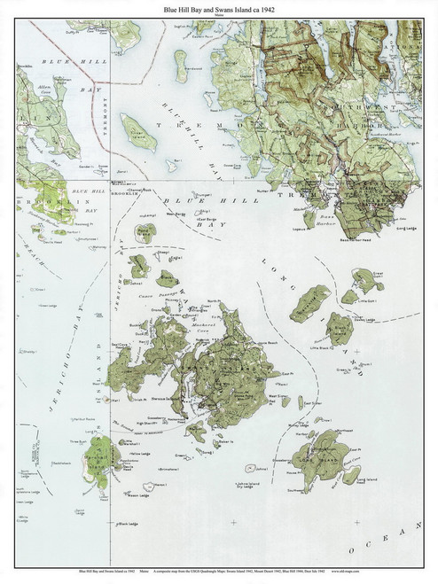 Blue Hill Bay and Swans Island 1942 - Custom USGS Old Topo Map - Maine