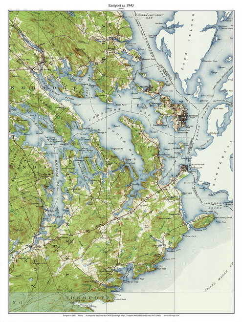 Eastport 1943 - Custom USGS Old Topo Map - Maine