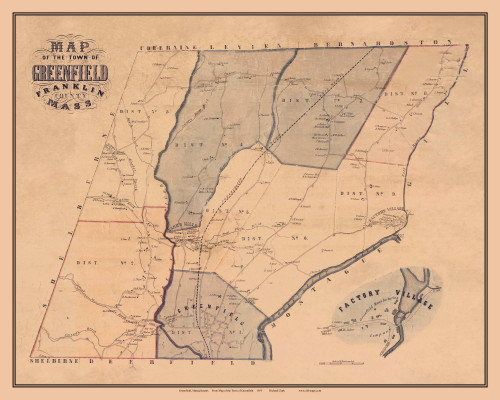 Greenfield Town, Massachusetts 1855 Old Village Map Custom Print - Excerpt from Greenfield Town Map