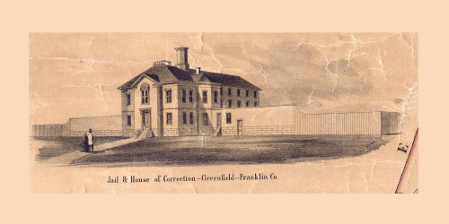 Jail & House of Correction, Massachusetts 1855 Old Village Map Custom Print - Excerpt from Greenfield Town Map