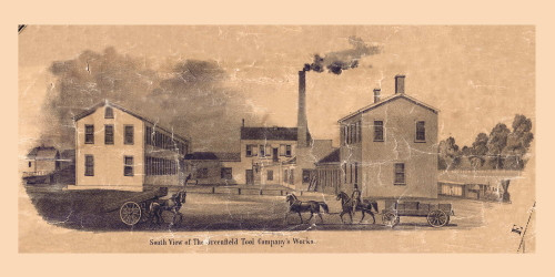 South View of the Greenfield Tool Company's Works, Massachusetts 1855 Old Village Map Custom Print - Excerpt from Greenfield Town Map