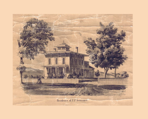 Residence of P. P. Severance, Massachusetts 1855 Old Village Map Custom Print - Excerpt from Greenfield Town Map