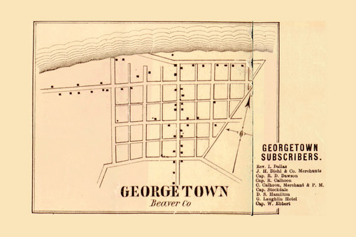Georgetown Village, Green Township, Pennsylvania 1860 Old Town Map Custom Print - Beaver Co. - Lawrence & Beaver Cos.