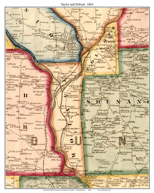 Taylor and Pollock Townships, Pennsylvania 1860 Old Town Map Custom Print - Lawrence Co.