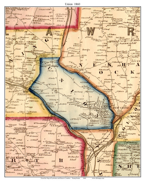 Union Township, Pennsylvania 1860 Old Town Map Custom Print - Lawrence Co.