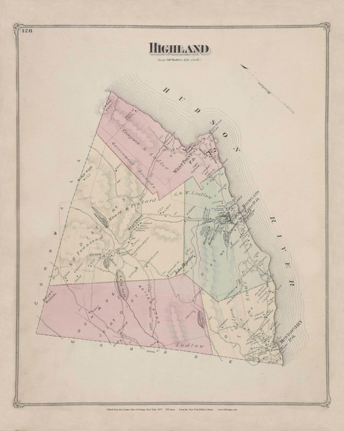 Highland 128, New York 1875 - Old Town Map Reprint - Orange Co. Atlas