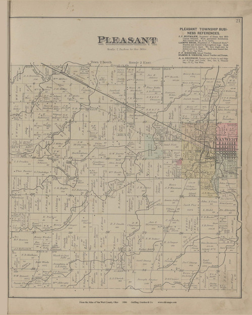 Pleasant Ohio 1886 Old Town Map Custom Reprint - Van Wert Co. Atlas 12