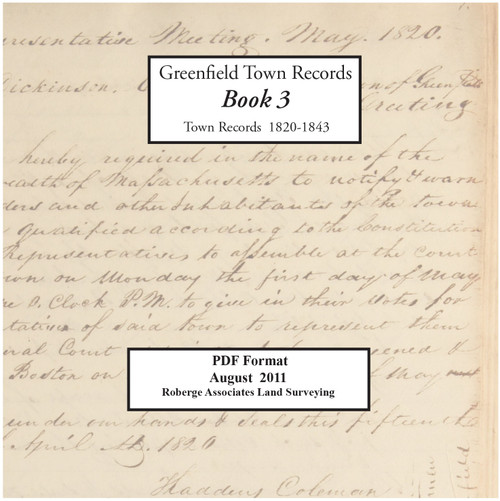 Greenfield, Massachusetts Town Records Book 3, 1820-1843, CDROM Old Map