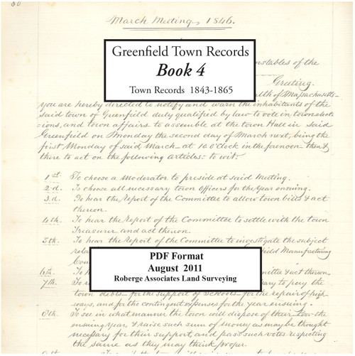 Greenfield, Massachusetts Town Records Book 4, 1843-1865, CDROM Old Map