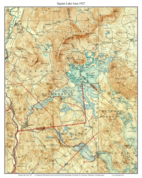 Squam Lake Area 1927 - Custom USGS Old Topo Map - New Hampshire