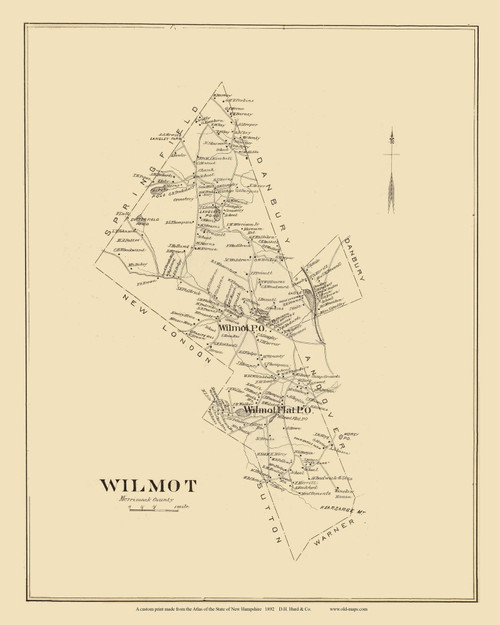 Wilmot Town Custom, New Hampshire 1892 Old Town Map Reprint - Hurd State Atlas Merrimack