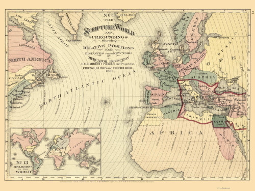 The Scripture World and Surroundings Showing Distances from New York - 1881 Hardesty - World Atlases