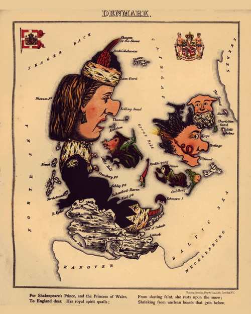 Denmark - Geographical Fun Atlas of Europe 1868 - Old Map Reprint