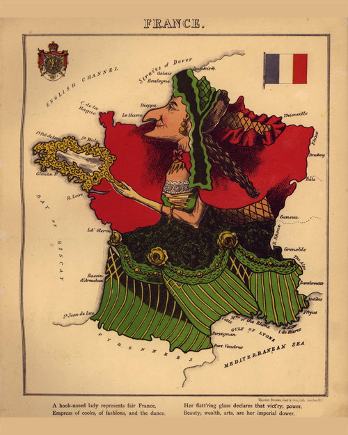 France - Geographical Fun Atlas of Europe 1868 - Old Map Reprint