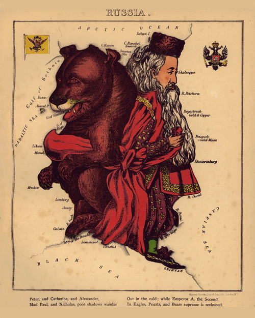 Russia - Geographical Fun Atlas of Europe 1868 - Old Map Reprint