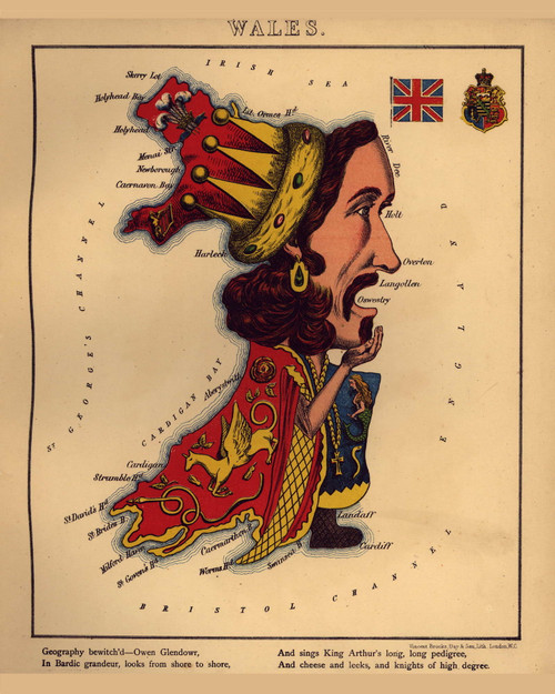 Wales - Geographical Fun Atlas of Europe 1868 - Old Map Reprint