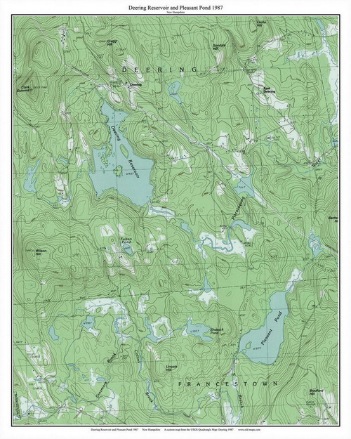 Deering Reservoir and Pleasant Pond 1987 - Custom USGS Old Topo Map - New Hampshire - South West