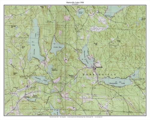 Harrisville Lakes - Silver Lake, Harrisville Pond, Chesham Pond, Skatutakee Lake 1984 - Custom USGS Old Topo Map - New Hampshire - South West