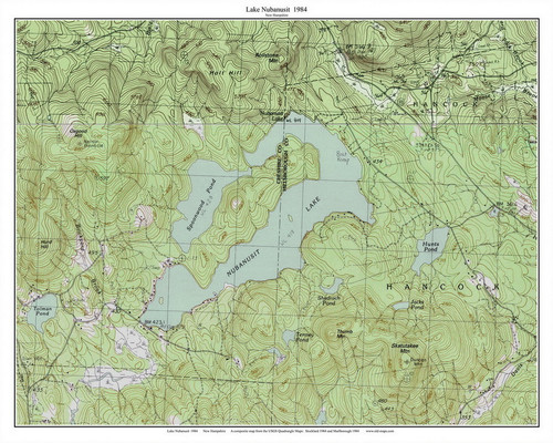 Lake Nubanusit 1984 - Custom USGS Old Topo Map - New Hampshire - South West