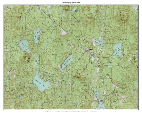 Washington Ponds - Island Pond, Millen Pond, Ashuelot Pond 1984 - Custom USGS Old Topo Map - New Hampshire - South West