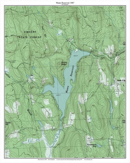 Weare Reservoir 1987 - Custom USGS Old Topo Map - New Hampshire - South West