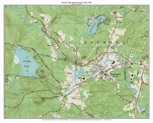 Onway Lake and Governors Lake 1981 - Custom USGS Old Topo Map - New Hampshire - South East