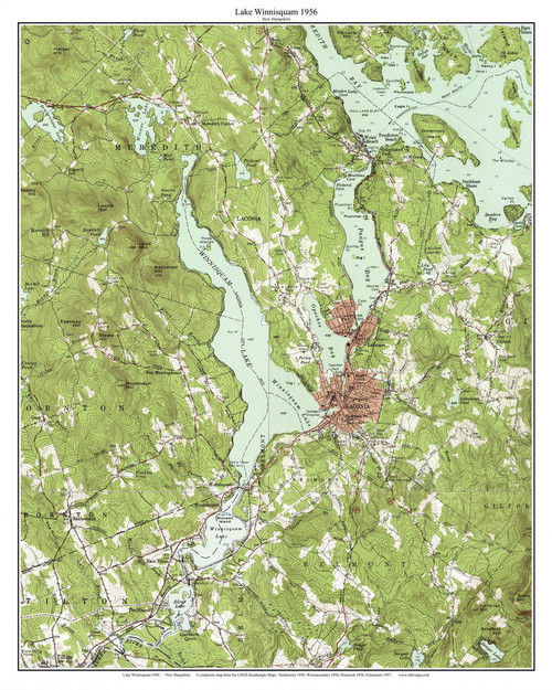 Lake Winnisquam 1956 - Custom USGS Old Topo Map - New Hampshire