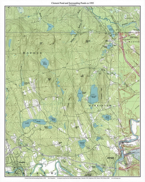 Clement Pond Long Pond Bear Pond Tom Pond 1995 - Custom USGS Old Topo Map - New Hampshire - Frank-Henn
