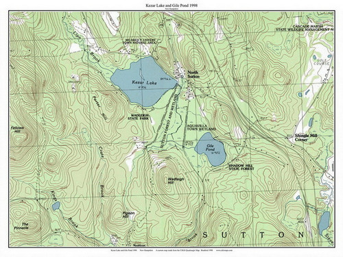 Kezar Lake and Gile Pond 1998 - Custom USGS Old Topo Map - New Hampshire - Frank-Henn