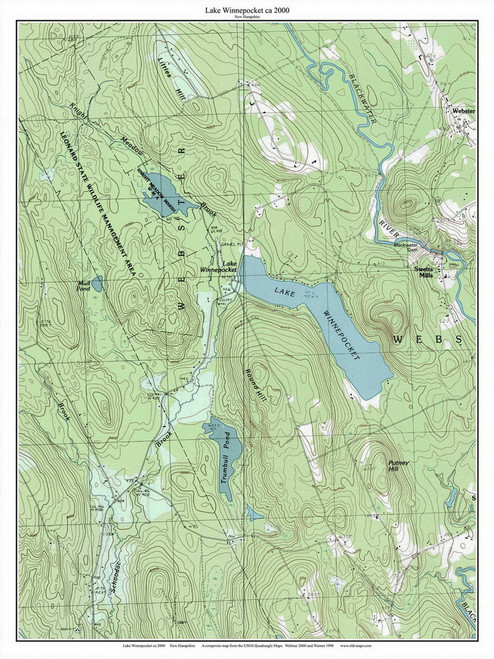 Lake Winnepocket 2000 - Custom USGS Old Topo Map - New Hampshire - Frank-Henn