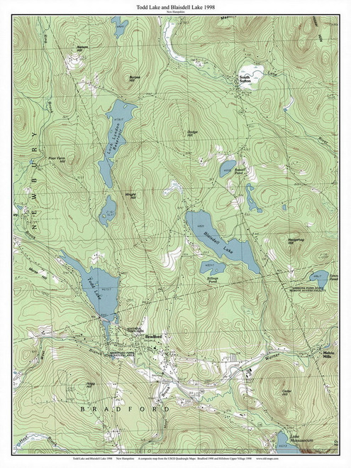 Todd Lake and Blaisdell Lake 1998 - Custom USGS Old Topo Map - New Hampshire - Frank-Henn