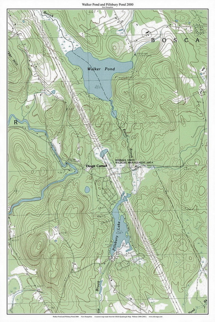 Walker Pond and Pillsbury Lake 2000 - Custom USGS Old Topo Map - New Hampshire - Frank-Henn