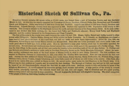 History of Sullivan County, Pennsylvania 1872 Old Town Map Custom Print - Sullivan Co.